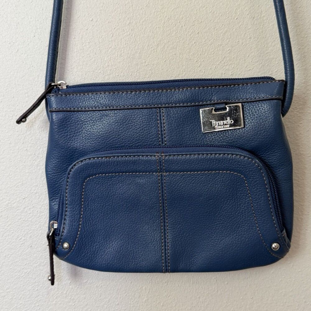 Tignanello Blue Pebbled Leather Crossbody Purse Wallet Organizer Shoulder Bag